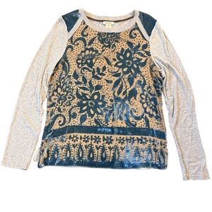 Sundance Velvet Floral Long Sleeve silk Top size M